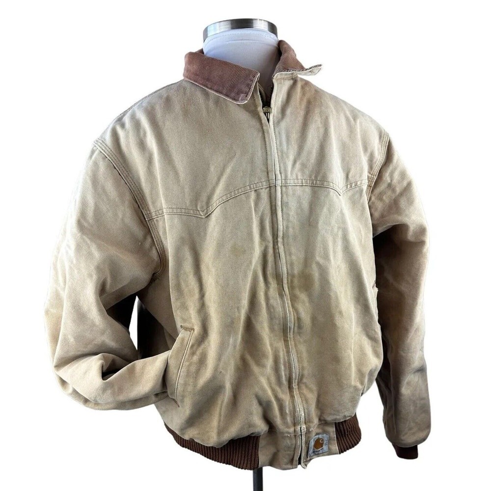Distressed Carhartt Santa Fe Canvas Duck Coat Red Quilt Men's Size 2XL J13 BRN - Picture 15 of 15